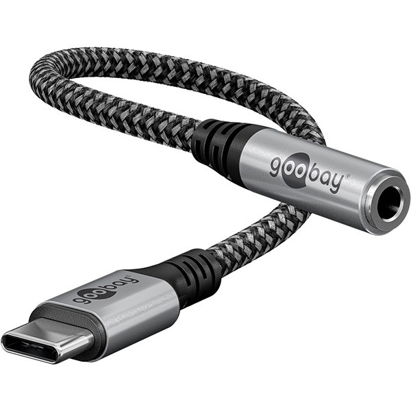 goobay USB C to 3.5mm Jack Headphones and USB C / 2-in-1 Adapter/Fast Charging Type C to Audio AUX Jack Adapter/Fabric Jacket / 74524